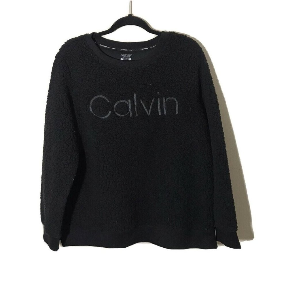 Calvin Klein Sherpa Sweater Adult XL Extra Large Black Jacket Sweatshirt Womens